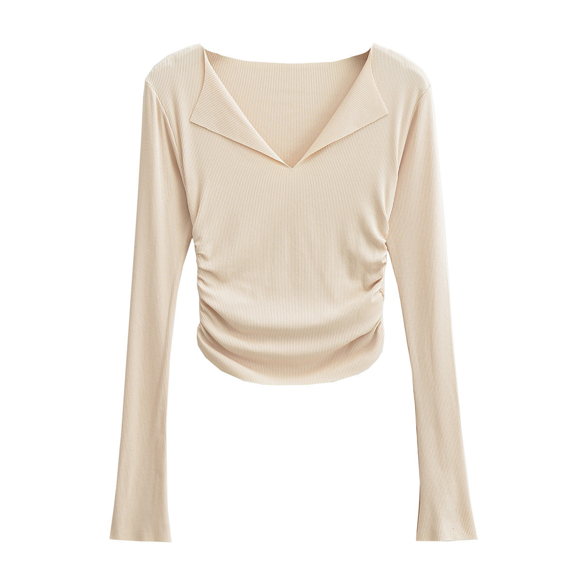 Sexy flared sleeves large V-neck long sleeves slim fit short T-shirt