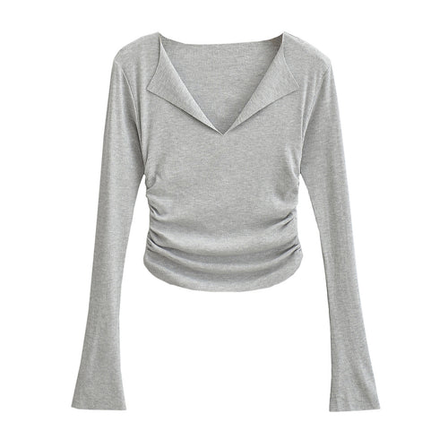 Sexy flared sleeves large V-neck long sleeves slim fit short T-shirt