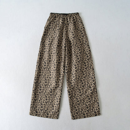 Retro color blocked loose straight leg wide leg pants with leopard print casual pants