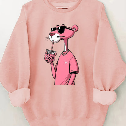 Women's black round neck patterned sweatshirt casual long sleeved cover