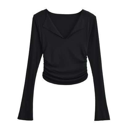 Sexy flared sleeves large V-neck long sleeves slim fit short T-shirt