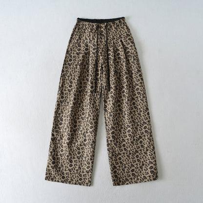 Retro color blocked loose straight leg wide leg pants with leopard print casual pants