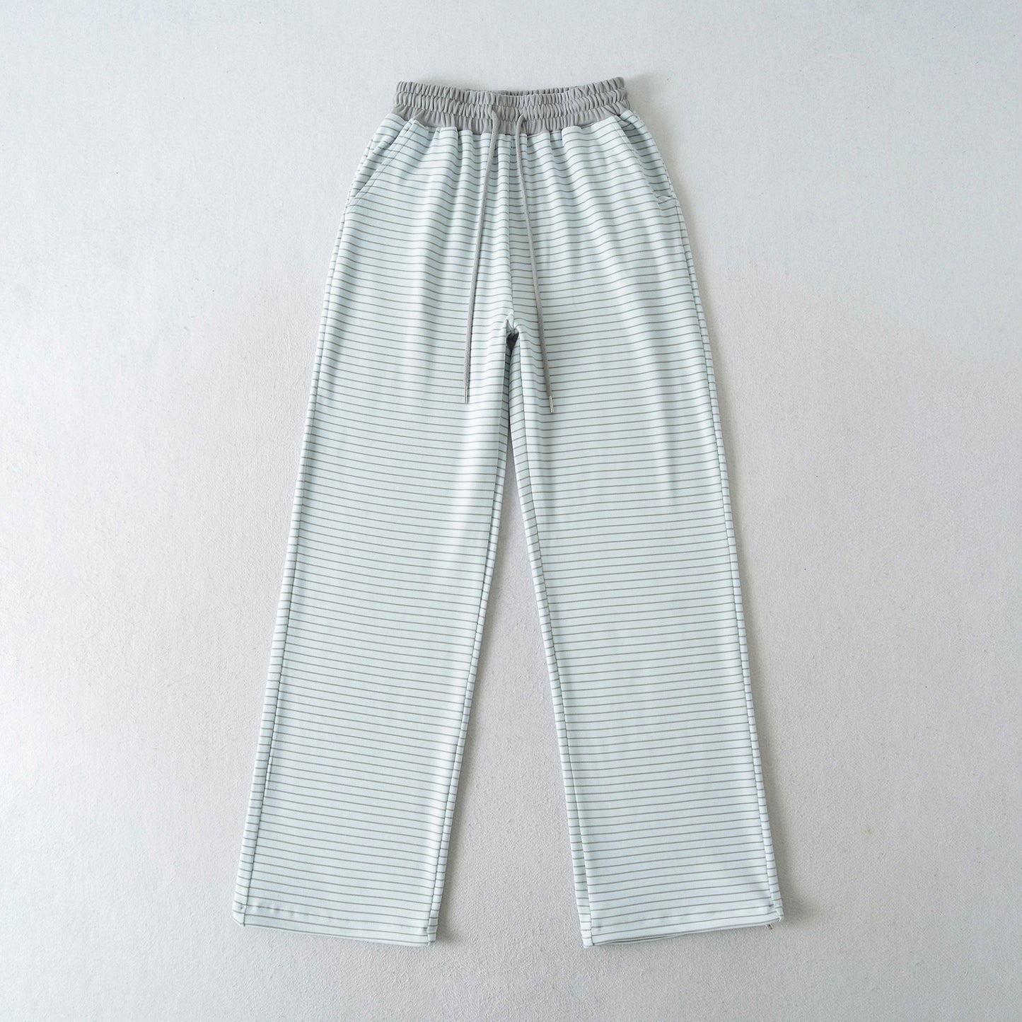 Derong lazy style contrasting striped high waisted wide leg pants