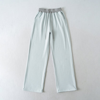 Derong lazy style contrasting striped high waisted wide leg pants